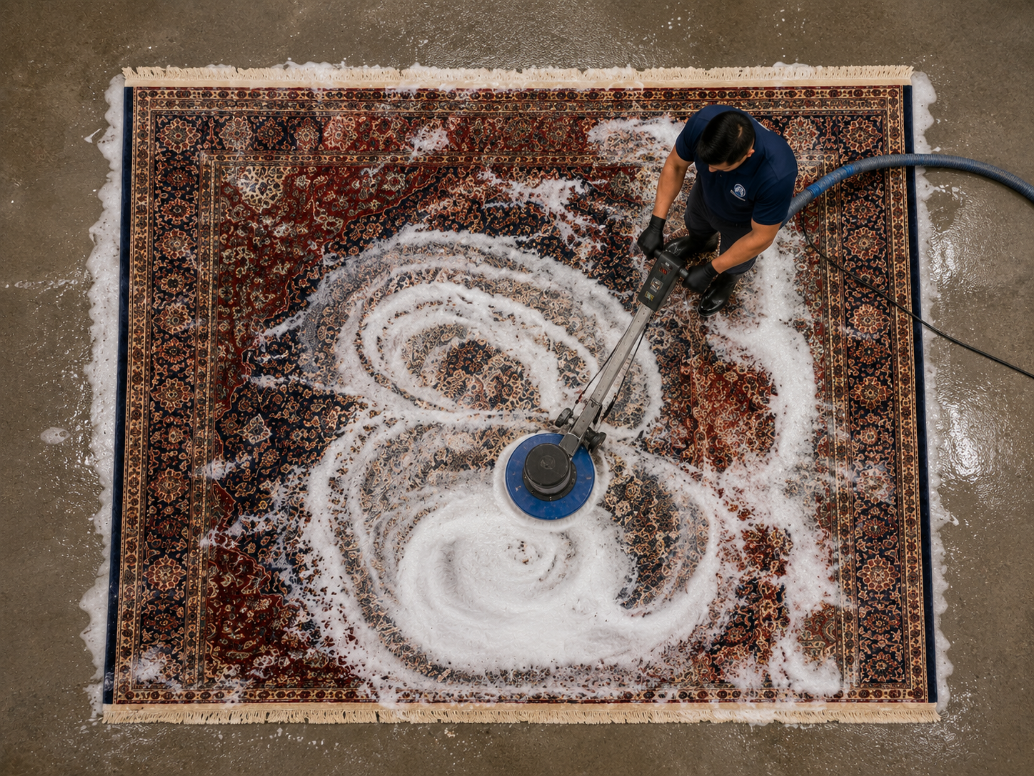 Area Rug Cleaning in Shop Overhead-1
